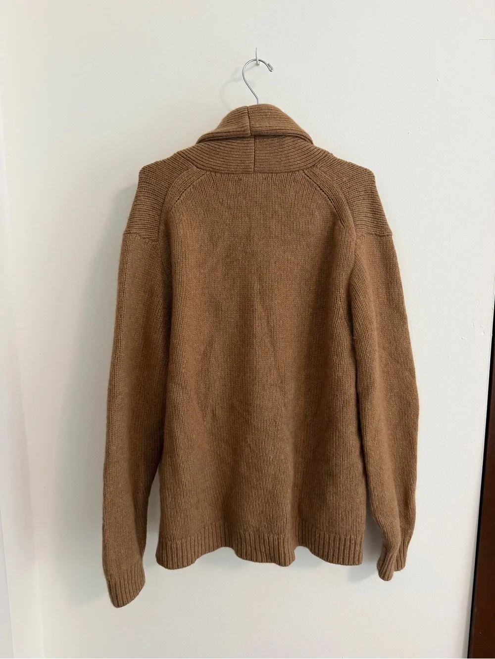 J Crew Men's Shawl Collar Cardigan Sweater in Camel Brown